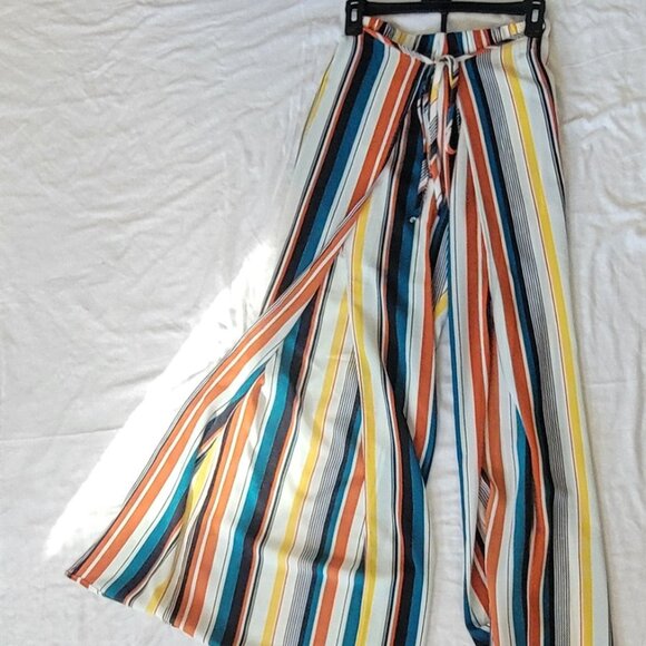 LEYVAS Wrap Party Pants Wide Leg Stripes Colorful - Picture 5 of 15